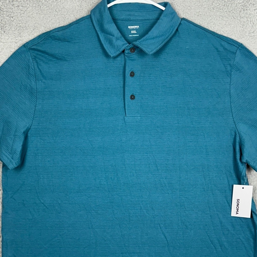 NEW Sonoma Polo Shirt Mens 2XL Teal Blue Slub Texture Casual Rugby Short Sleeve